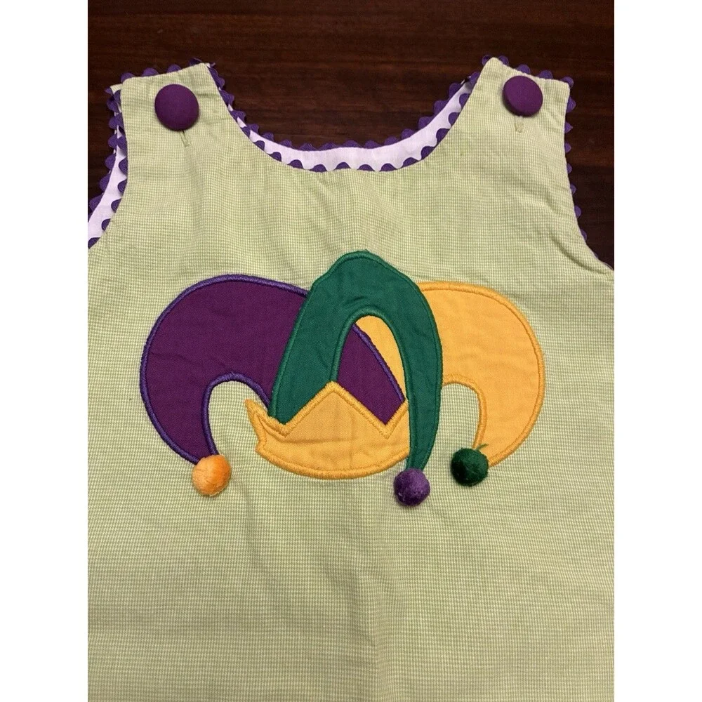 Precious Kids Little Girls Green And White Checked W/ A Jugglers Hat. Size 9 Mth